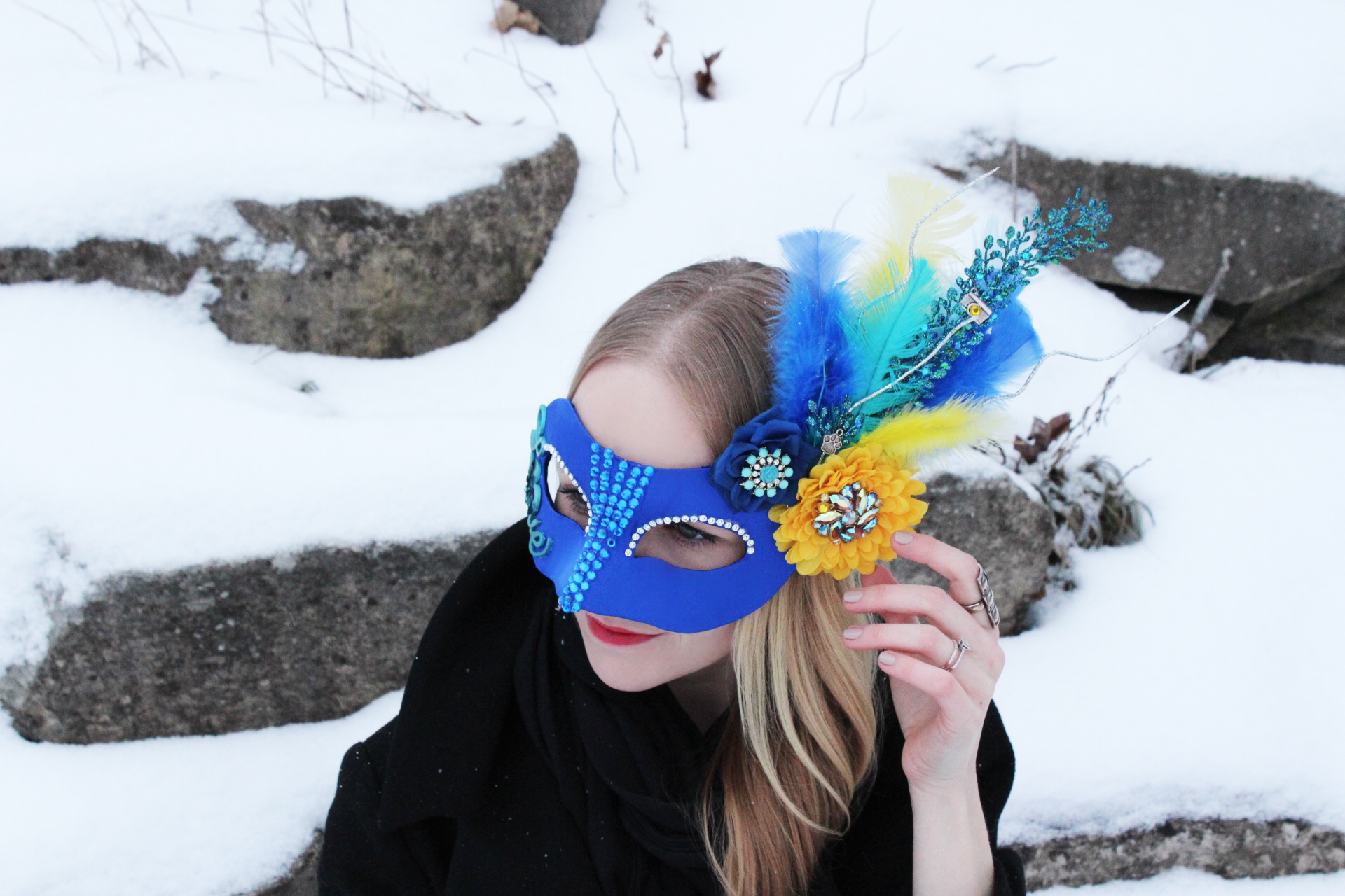 Women's Cosmo Masquerade Mask Blue with Feathers - Women's Masquerade Masks
