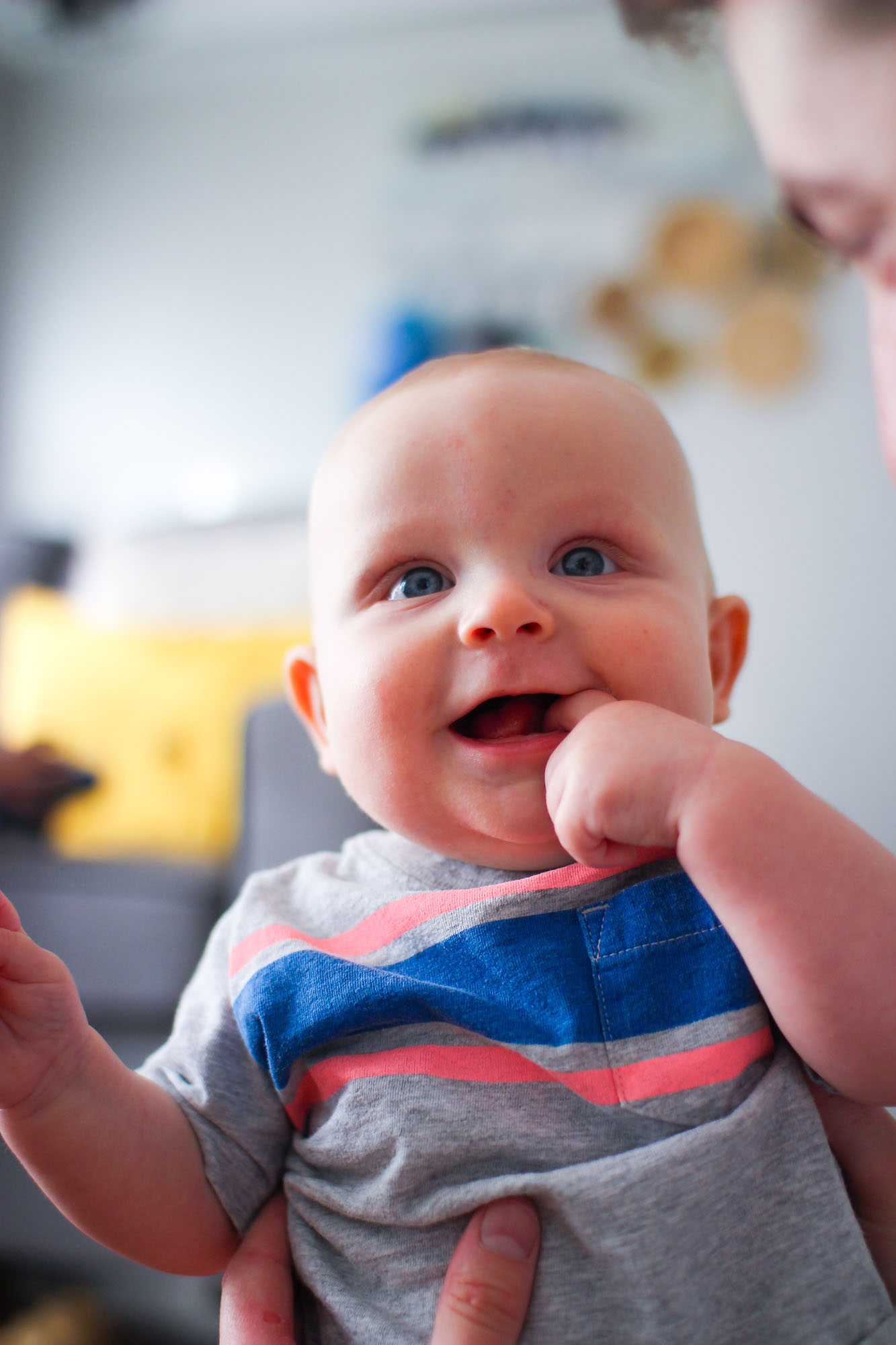 close up of a smiling baby boy