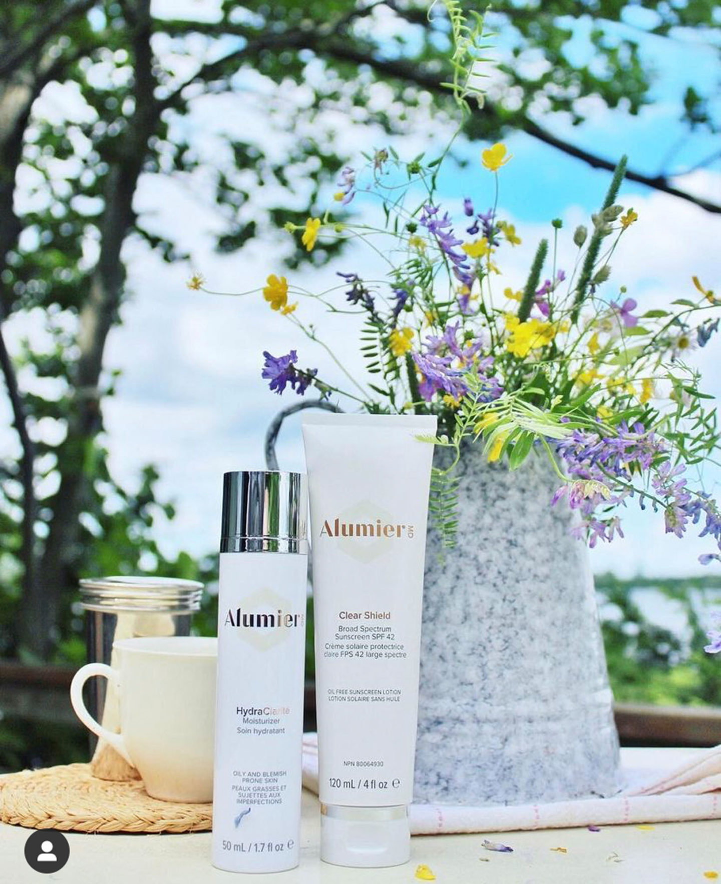 alumier md product shot by influencer on table