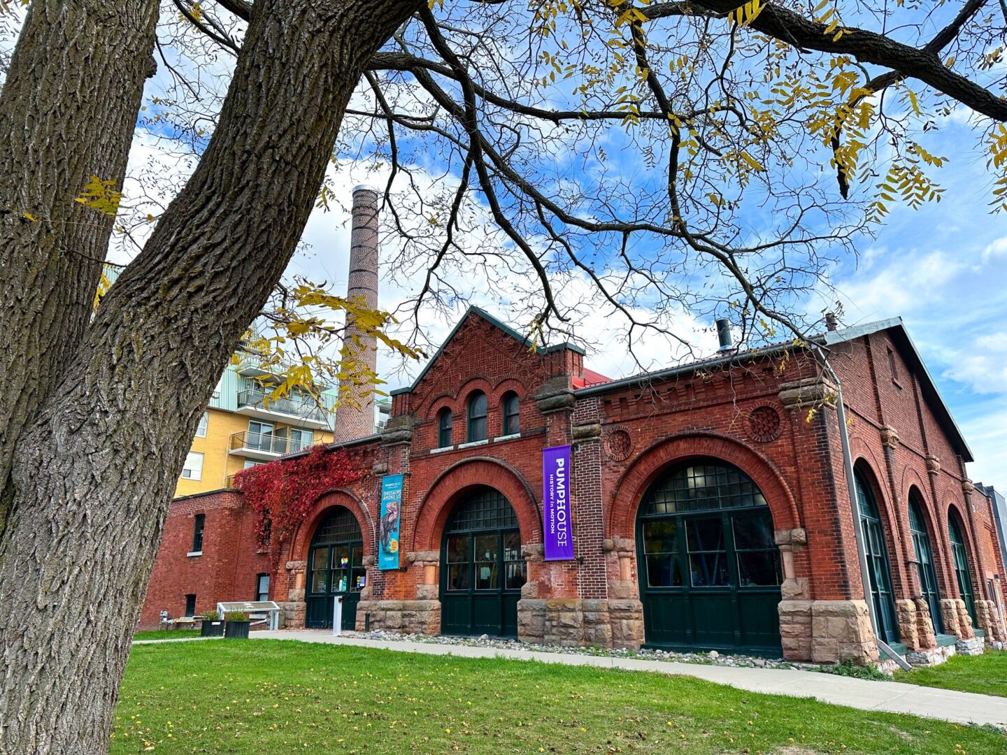 exterior of the pumphouse museum in kingston, ontario in the fall